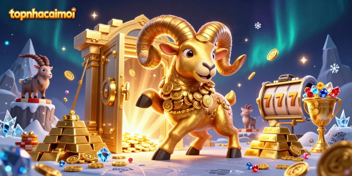 Experience topnhacaimoi by winning with a vibrant 3D casino scene loaded with gems and slot reels.