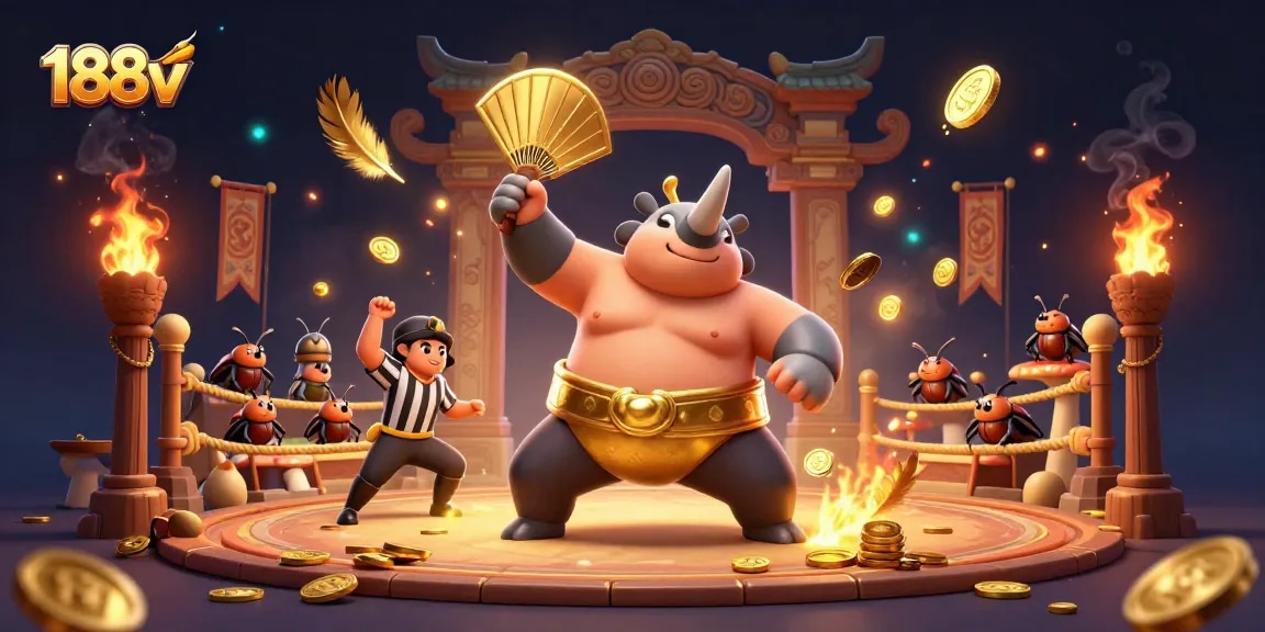 Witness exciting gameplay with 188v's thrilling online betting experience, featuring vibrant golden elements and captivating characters.