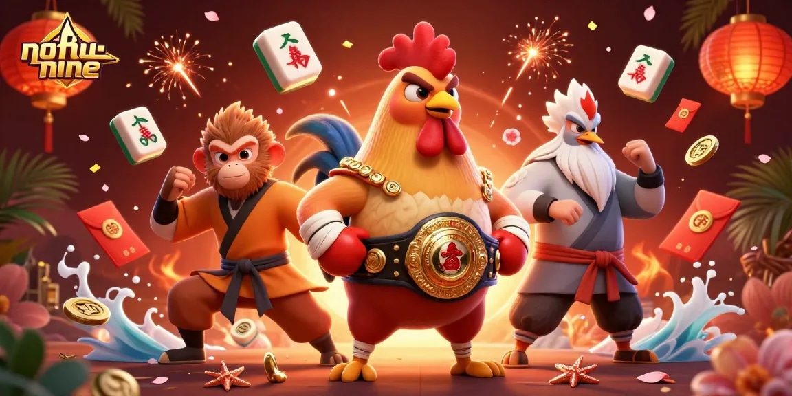 Experience thrilling moments with nohu-nine in this vivid 3D casino scene featuring martial arts characters.