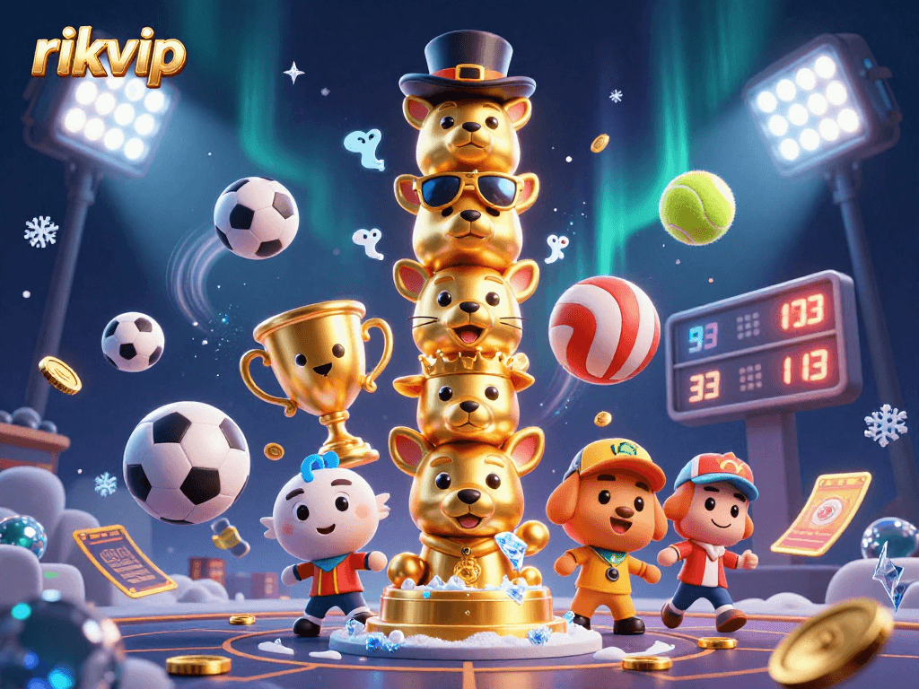 Engage in sports betting excitement with rikvip as vibrant 3D characters and sports elements come alive.