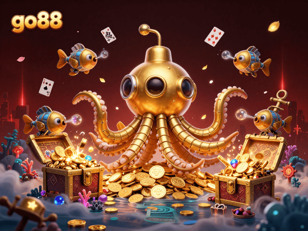Experience thrilling wins with go88’s golden kraken submarine amidst a sea of shimmering treasures.