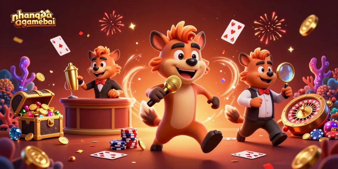 nhanquagamebai hyenas run a comedy casino club, featuring vibrant elements and characters.