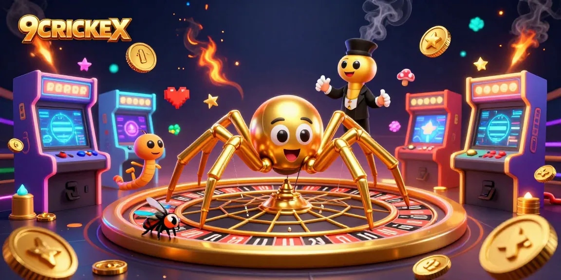Experience thrilling bets with 9CRICKEX in this vibrant casino scene featuring a golden roulette wheel.