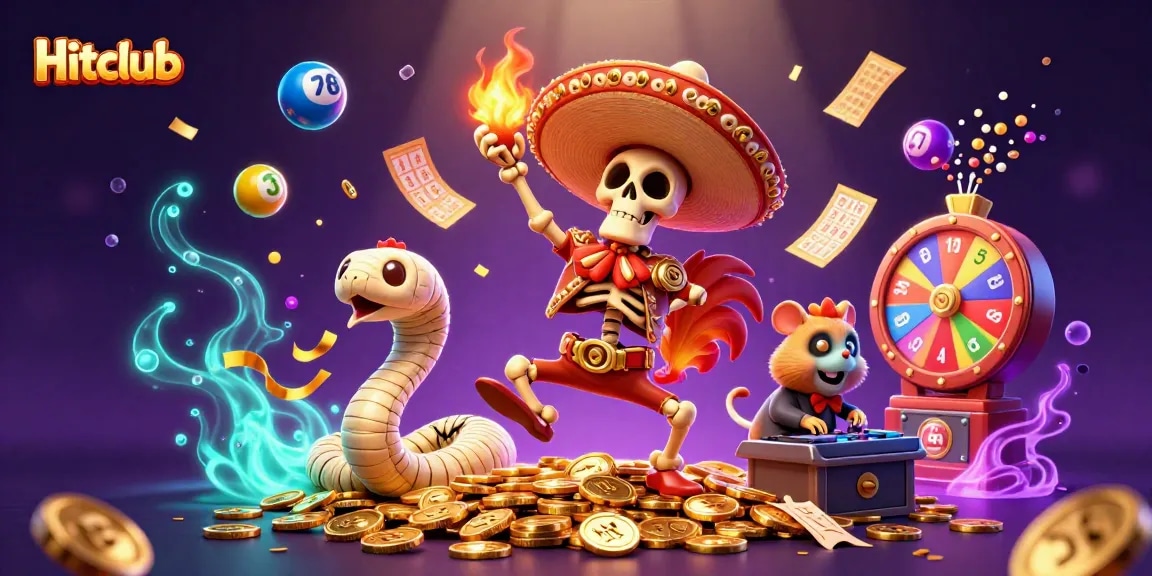 Experience the thrill of gaming at Hitclub with vibrant characters and casino elements.