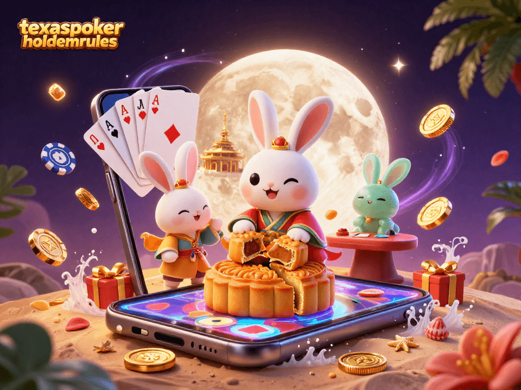 Engage with texaspokerholdemrules as moon rabbit unleashes poker chips from golden mooncake explodes.