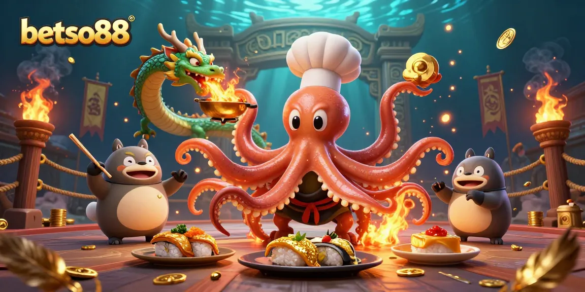 betso88 showcases a dynamic underwater casino scene with vibrant characters and gambling elements.