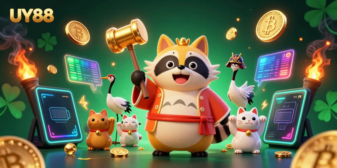 Experience UY88 live with vibrant characters, festive gaming elements, and crypto excitement.