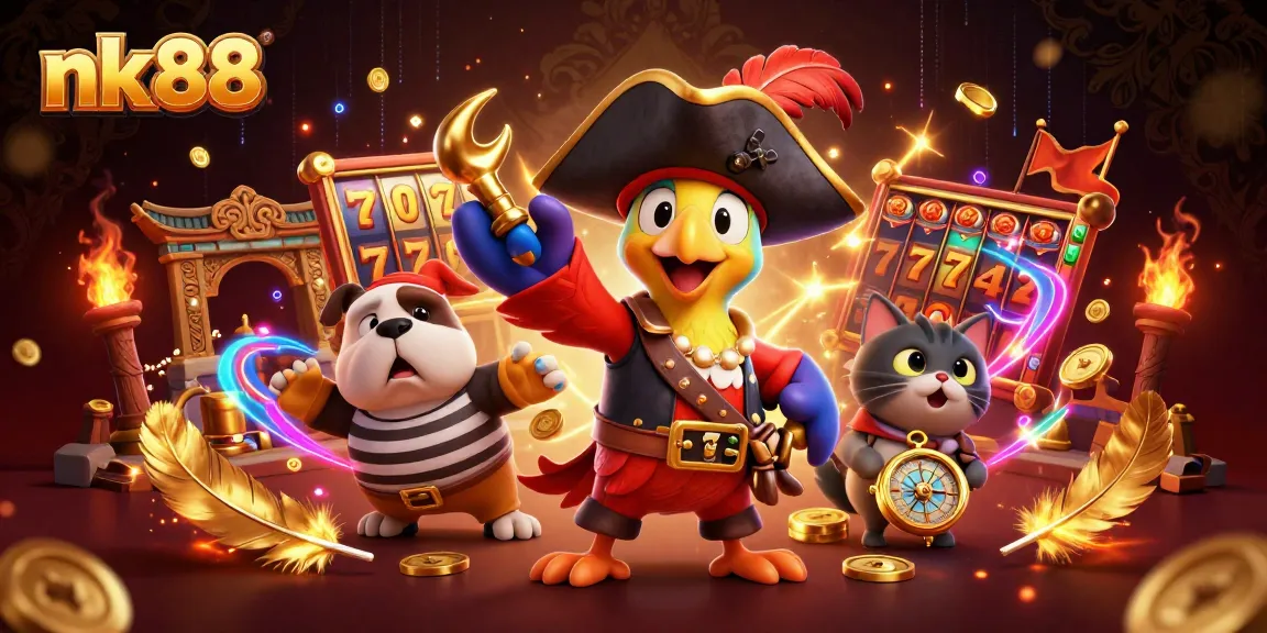 nk88 slots and pirate-themed adventure with vibrant characters and dynamic game elements.