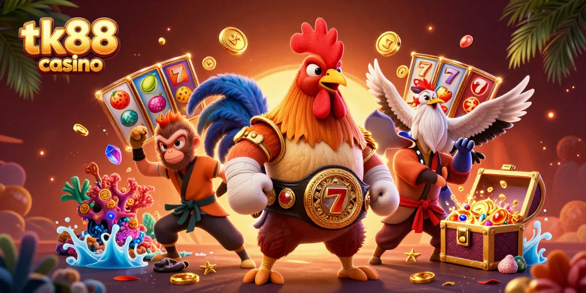 Experience winning moments at tk88 casino with cartoon characters in a vibrant gambling scene.