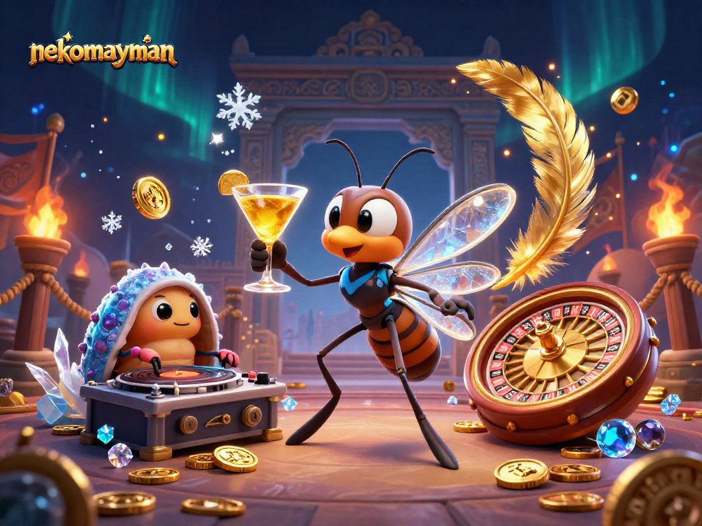 Spinning the wheel at nekomayman, showcasing vibrant casino elements and animated characters.