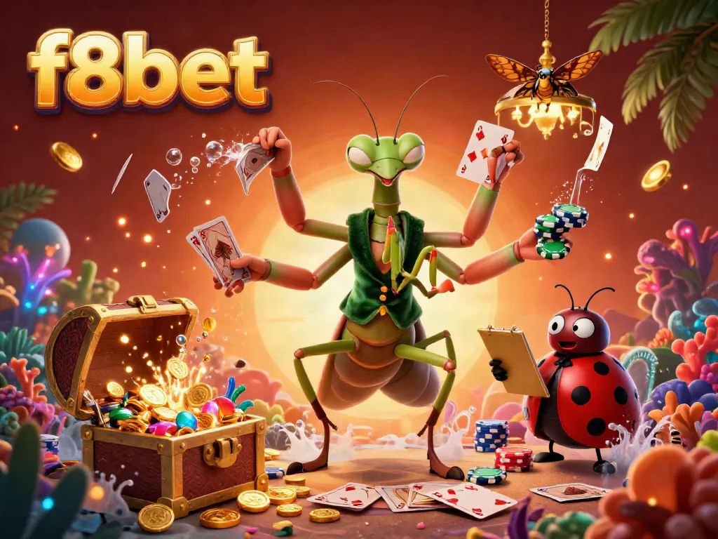 Experience the excitement of f8bet with vibrant characters and dynamic casino-themed elements in a 3D illustration.