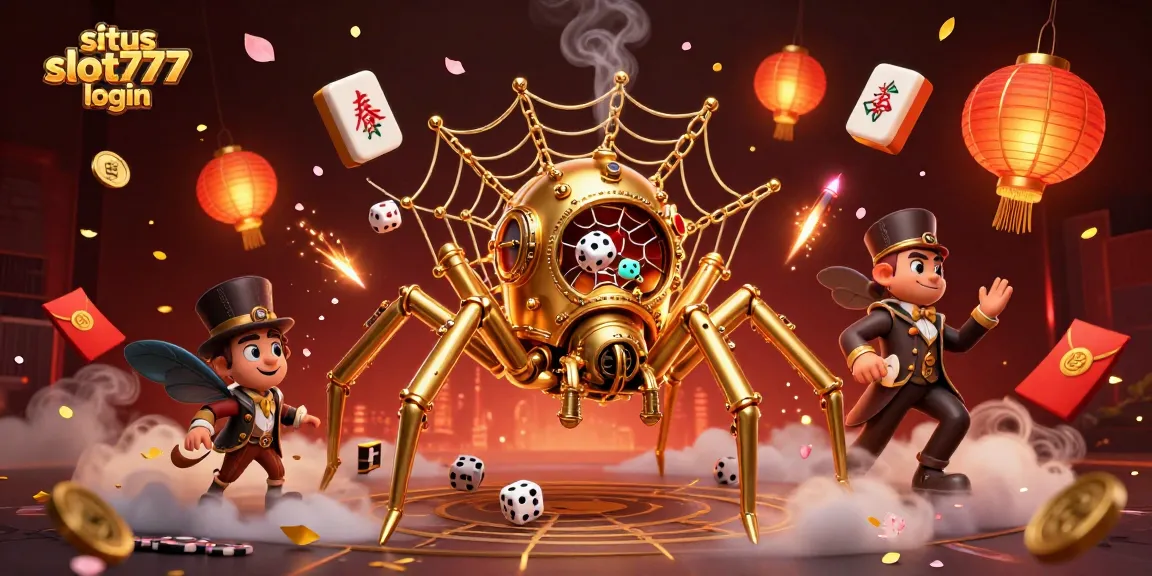 Spin the reels at situs slot777 login, where a steampunk spider weaves winning opportunities in a dazzling casino world.