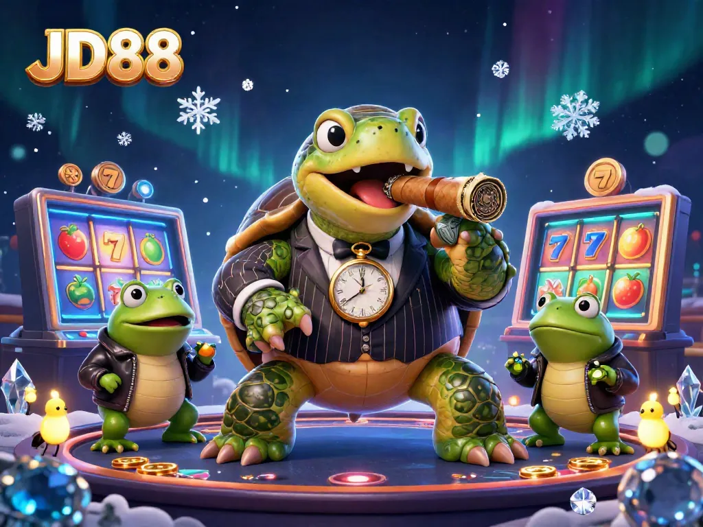 Experience the excitement of JD88 with a dynamic 3D casino illustration featuring a mobster turtle and bullfrog enforcers.