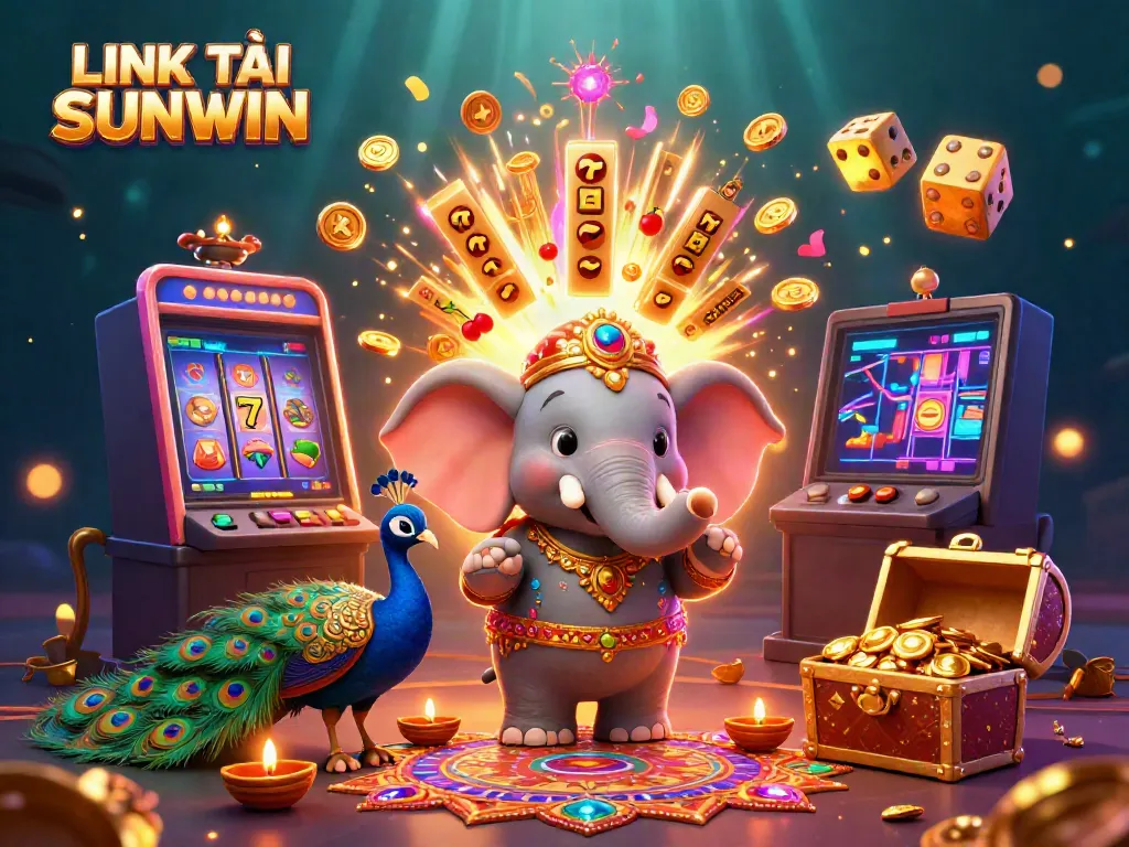 Engage in thrilling gaming with LINK TẢI SUNWIN featuring vibrant characters and casino elements in an energetic scene.