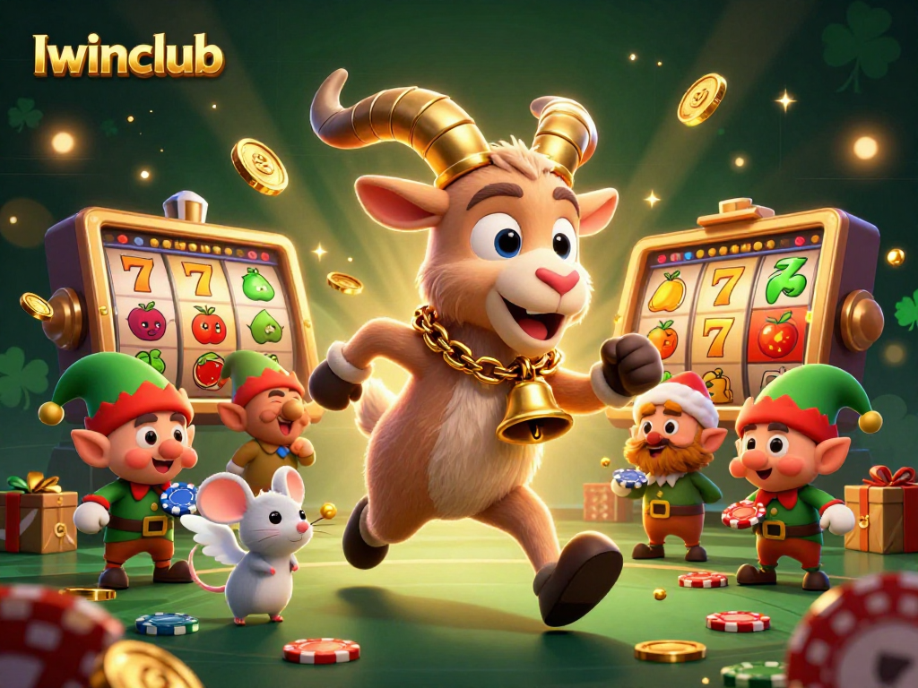 Iwinclub's immersive holiday-horror casino scene with Krampus, angel mouse, and elf gremlins
