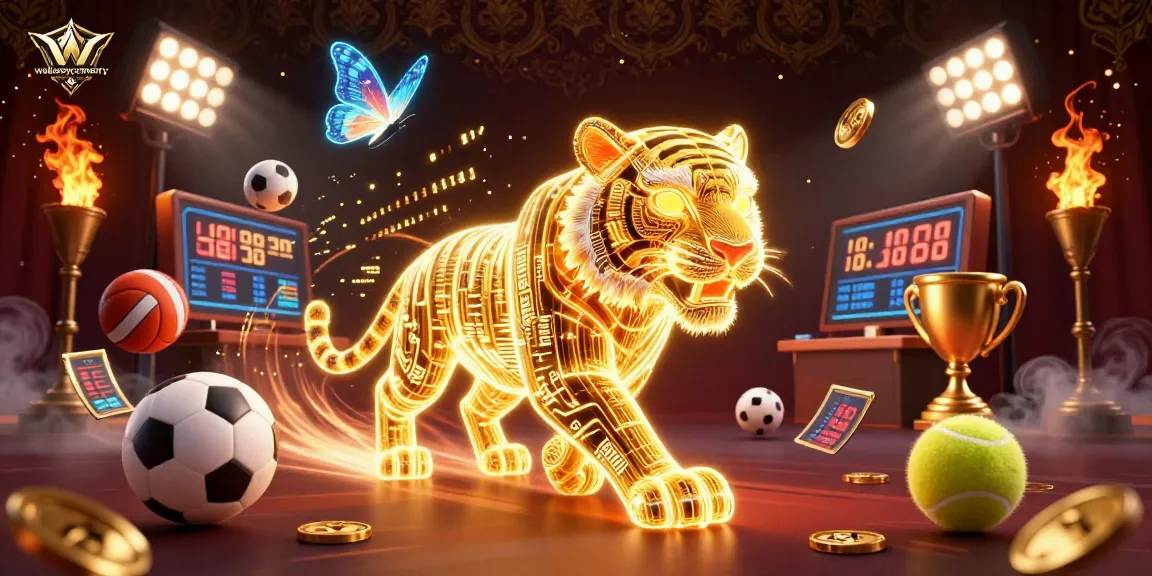 Engage with wallaseycemetery through vibrant casino-themed action, featuring a golden tiger and dynamic sports elements.