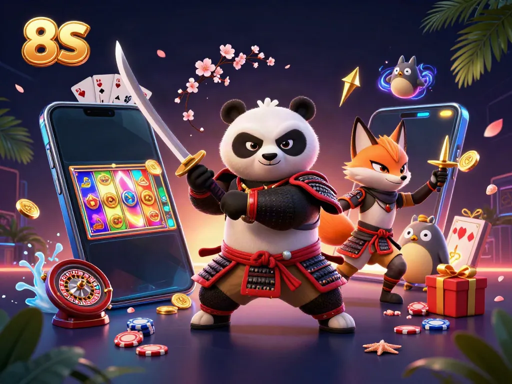 Engage with 8S casino magic featuring animated characters in a vibrant gaming scene.