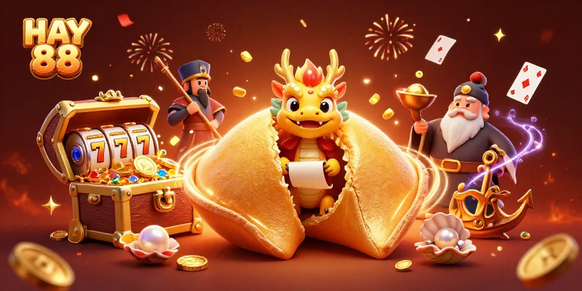 Experience winning at HAY 88 with a dynamic casino scene featuring golden treasures and vibrant characters.