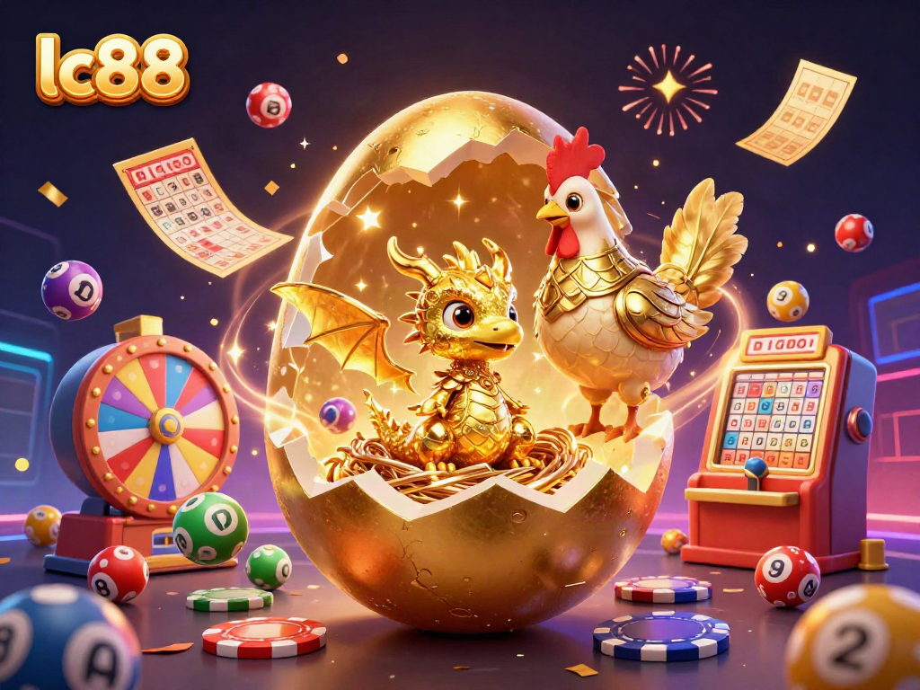 Experience thrilling moments with lc88's colorful lottery and casino elements, capturing excitement.