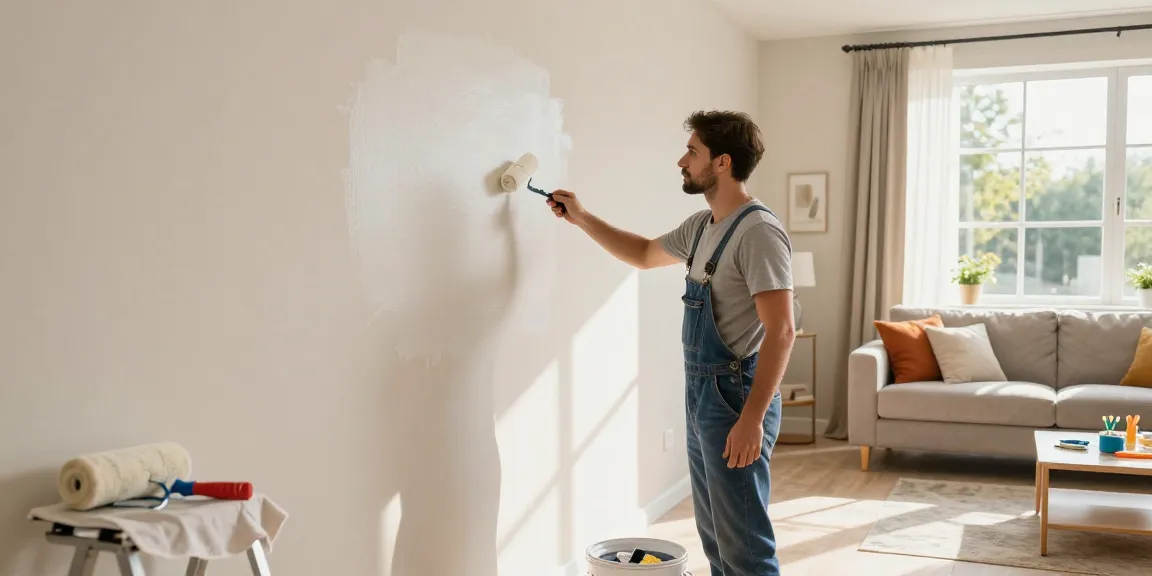 Lincoln Painter Reviews showcased by professional painter applying fresh paint in a beautifully decorated living room.