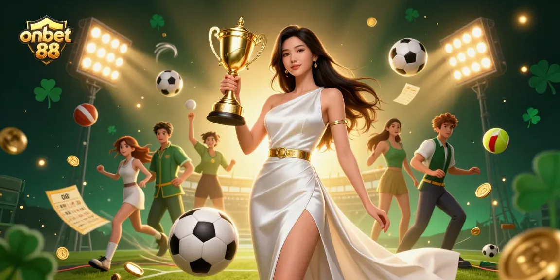 Win with onbet 88 while enjoying an exhilarating sports betting experience featuring a confident trophy holder.