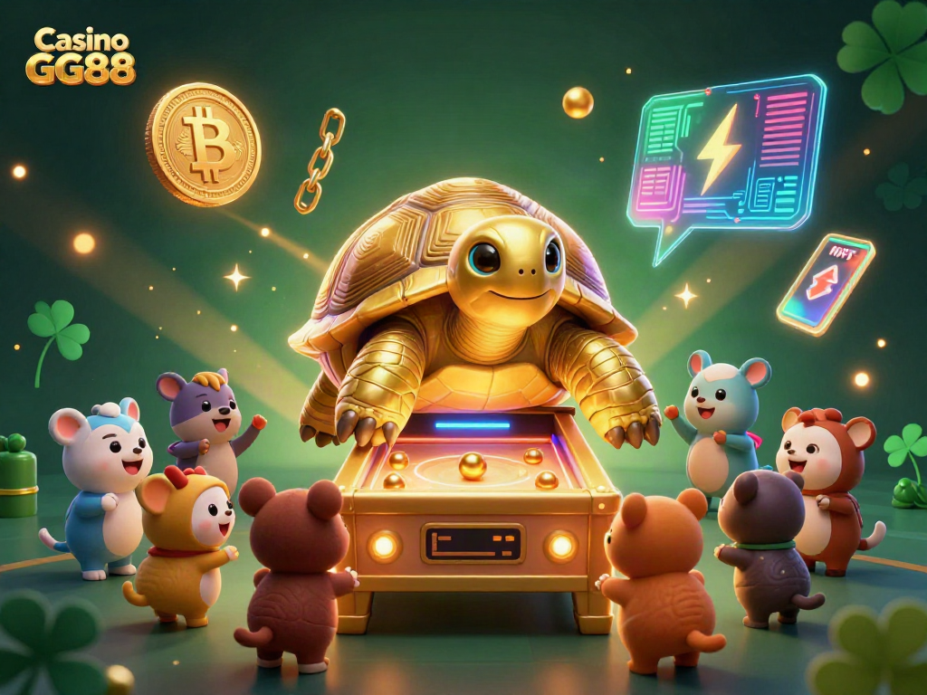 Engage in thrilling gameplay at Casino GG88, featuring a cartoon tortoise pinball machine and excited animals.