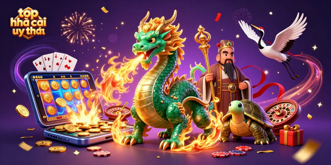 Engage with top nhà cái uy tín through a vibrant 3D illustration featuring a jade dragon and gaming elements.