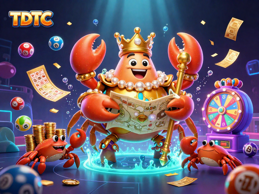 Engage in the thrilling TDTC lottery experience with a vibrant scene of colorful balls and golden rewards.