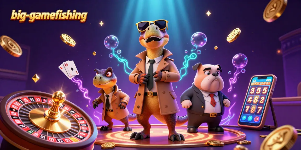 Engage with big-gamefishing in a vibrant casino scene featuring raptors and dynamic gaming elements.