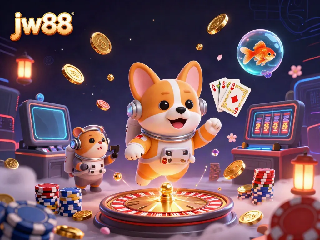 Experience the thrill of jw88 with an engaging 3D digital scene of a space casino adventure.