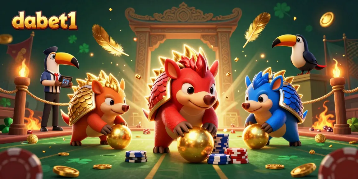 dabet1 engages players with a vibrant pangolin showdown filled with poker chips and golden confetti.