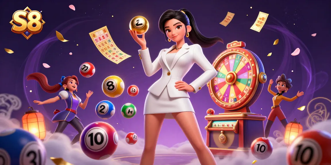 Experience the thrill of winning at S8 with a vibrant 3D casino illustration showcasing dynamic lottery elements.