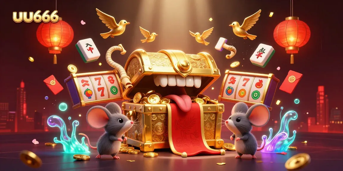 Engaging illustration of uu666 casino with whimsical treasure chest and vibrant game elements.