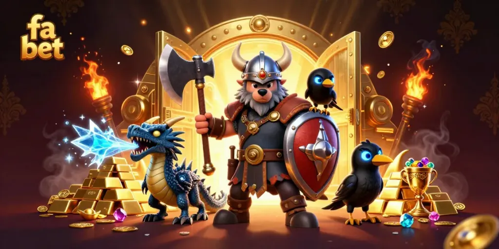 Engage with fa bet gaming as a Viking wolf warrior battles for treasure in a dazzling casino scene.