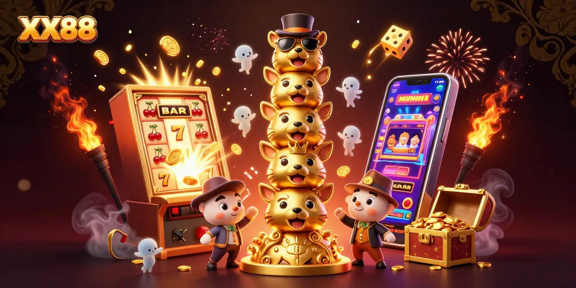 Engage with vibrant casino excitement at XX88 featuring colorful animations and dynamic slot machines.