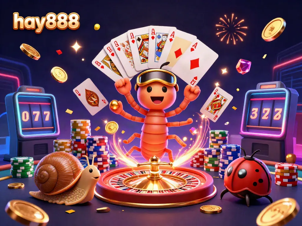 Play exciting games at hay888 with animated casino characters, colorful chips, and reels!