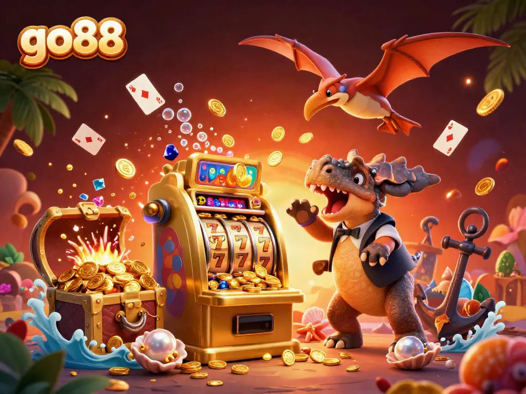 Experience the thrill of go88 with dynamic characters celebrating a jackpot win amidst vibrant casino elements.