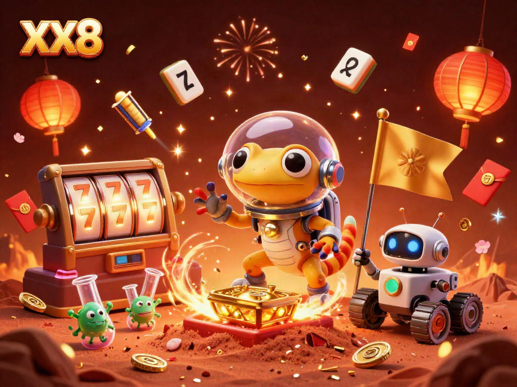 Experience the excitement of XX8 with a Martian gecko uncovering a golden casino on Mars.