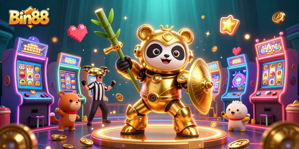 Engage with Bin88's exciting slot games in an ultra-detailed casino scene filled with vibrant action.