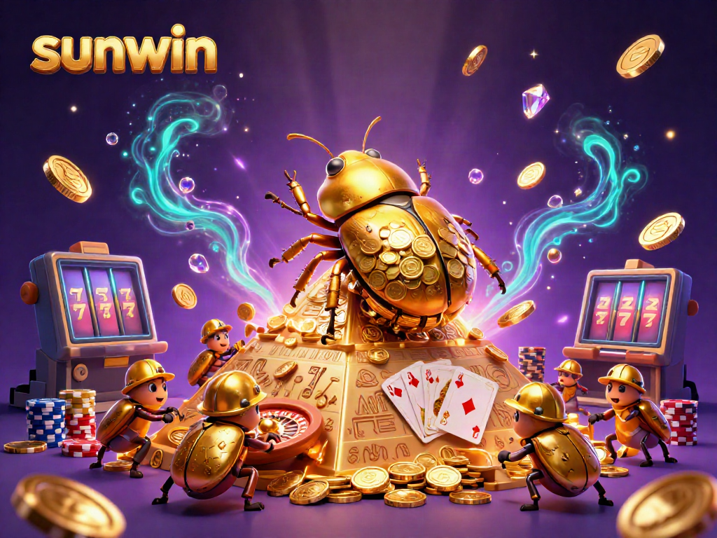 Experience the thrill of sunwin's casino magic with golden coins, beetles, and vibrant game elements.