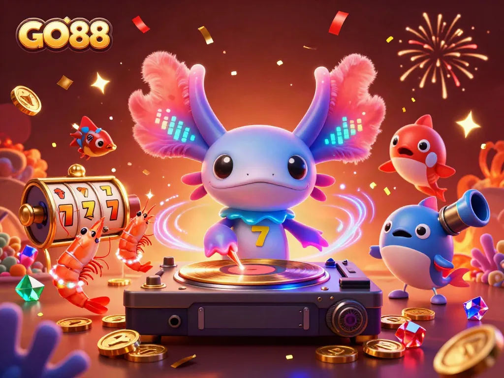 Celebrate wins with GO88 in a vibrant underwater casino scene featuring dynamic characters and exciting game elements.