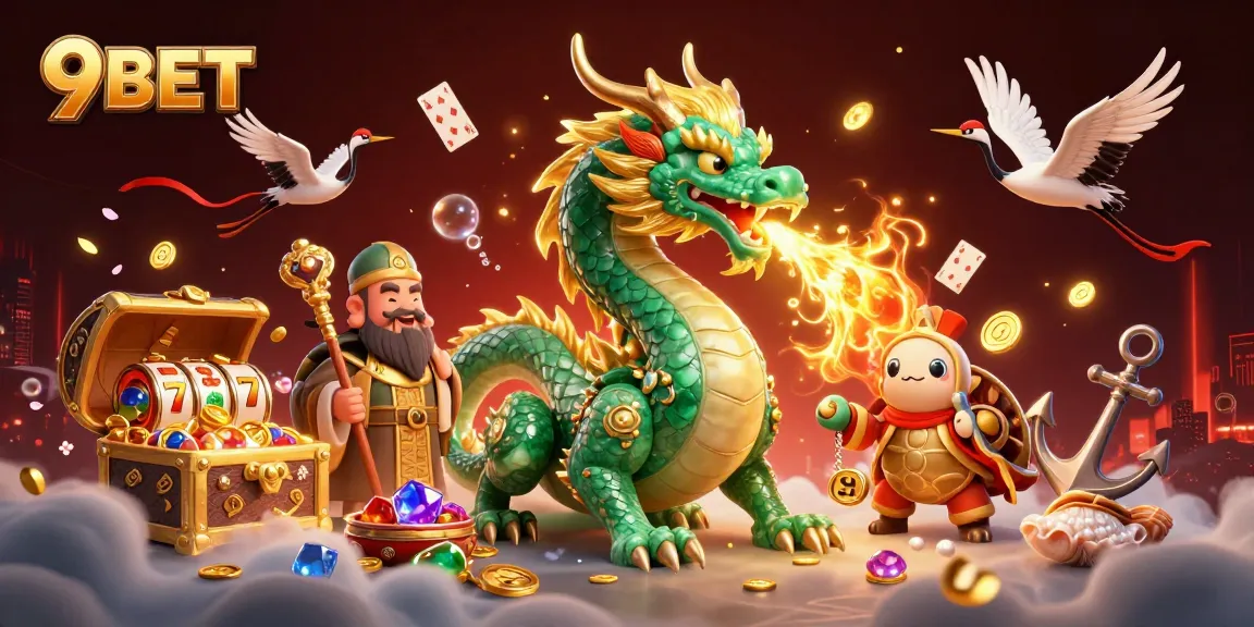 Experience thrilling gaming at 9BET with a vibrant scene of fortune and excitement.