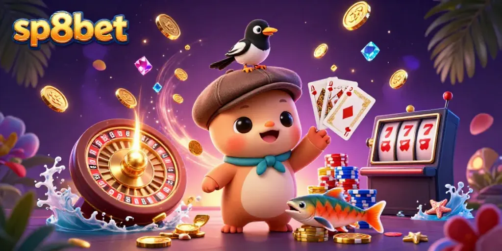 Engage in sp8bet's vibrant casino experience with playful characters and exciting game elements.