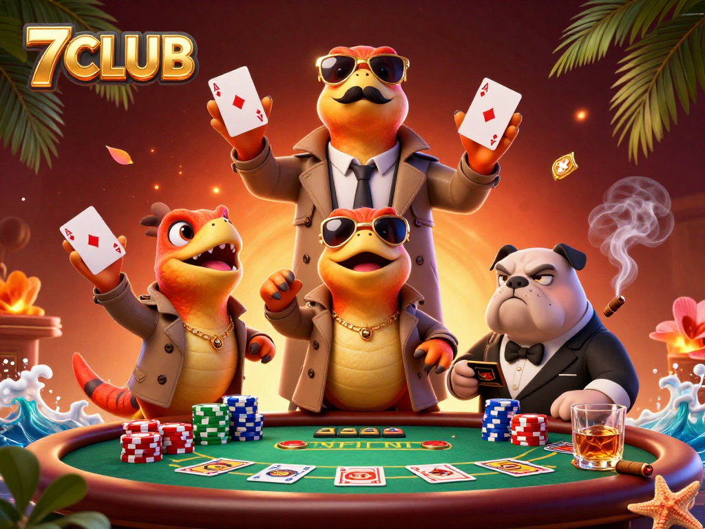 Experience the excitement of 7CLUB with thrilling poker action and vibrant casino elements.