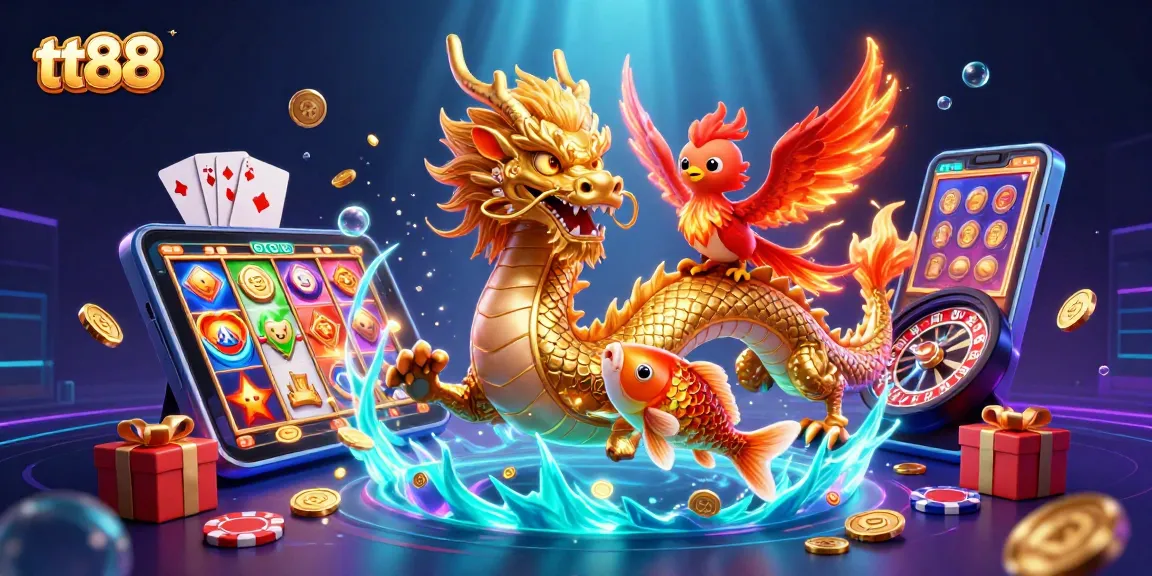 Win big with tt88 as the fierce dragon, phoenix, and koi fish bring luck and fortune.
