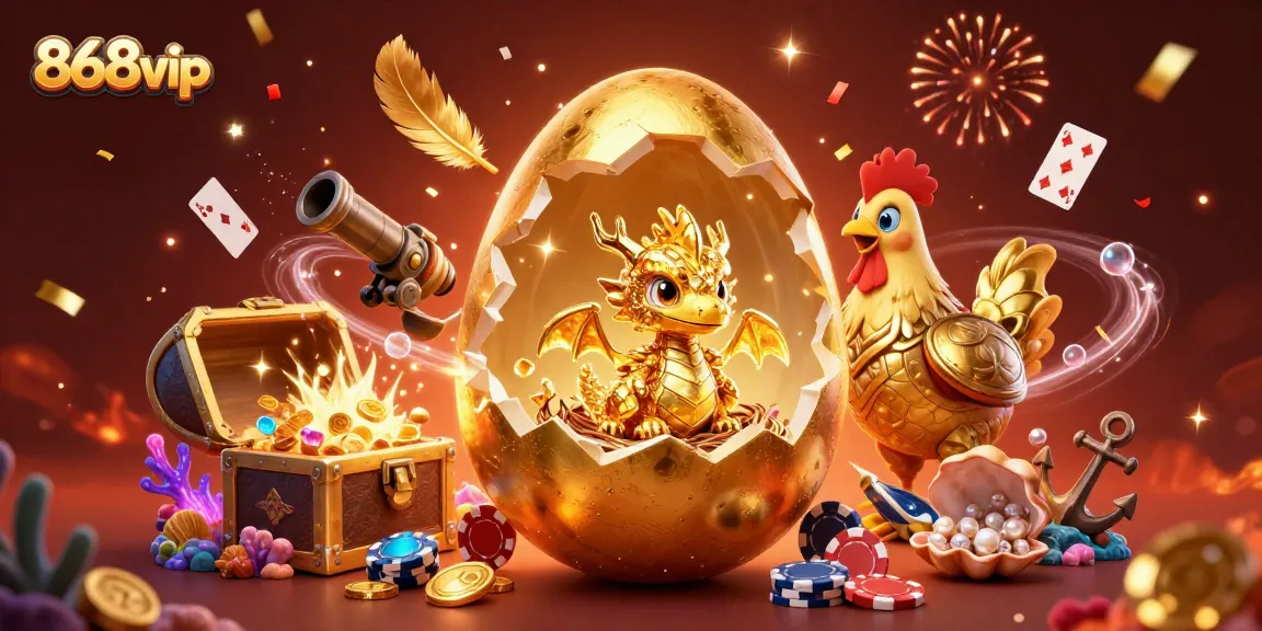 Experience the thrill of 868vip with a stunning illustration of a golden dragon and poker chips.