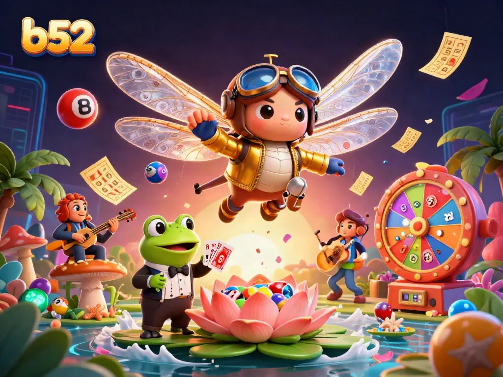 Engage in excitement at the b52 lily pad casino with vibrant elements and animated characters that create an electric atmosphere.