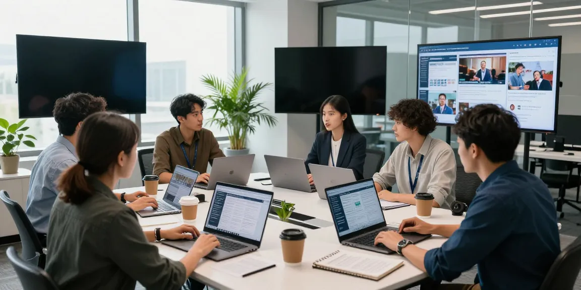 Journalists collaborating in a modern media office discussing AI risks and health innovations at elligilgal.com.