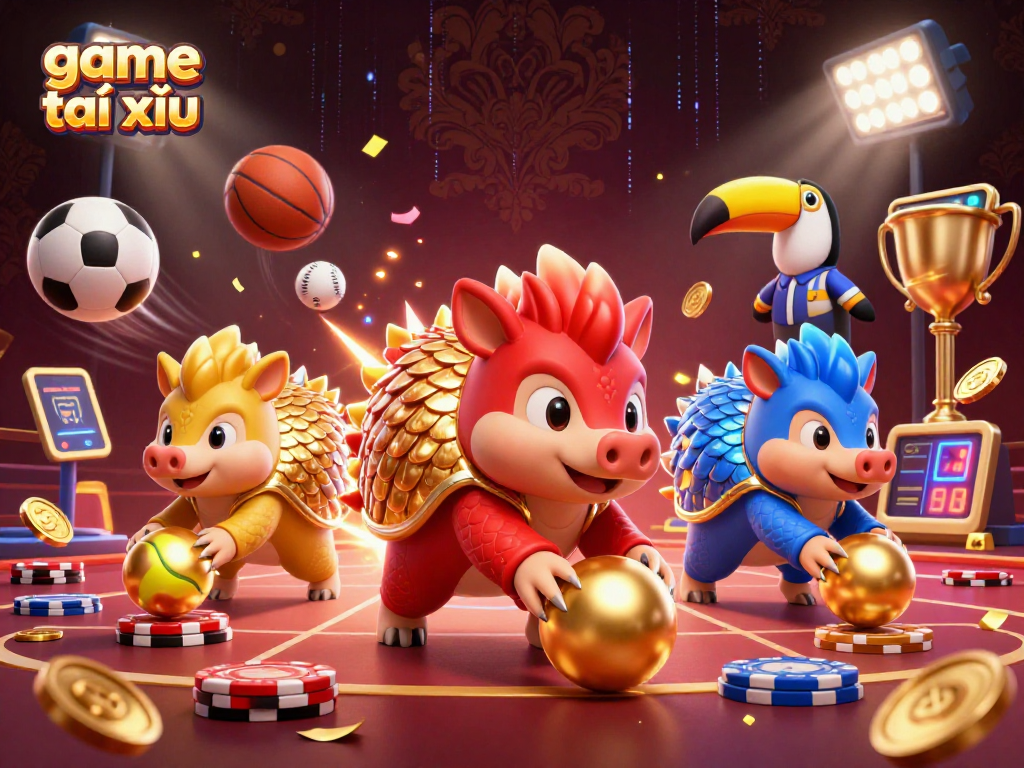 Experience the thrill of game tài xỉu as rival pangolins compete in a vibrant casino scene.