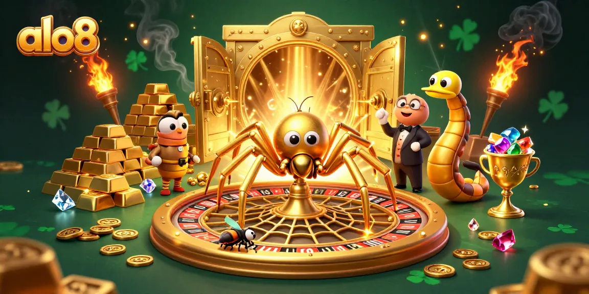 Unveiling the thrilling world of alo8, where a golden spider spins a roulette wheel web as players bet.